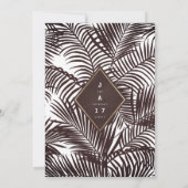 Modern donker bordeaux tropische palm bruiloft kaart (Achterkant)