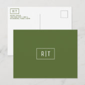 Modern donker olijfgroen monogram briefkaart (Voorkant / Achterkant)