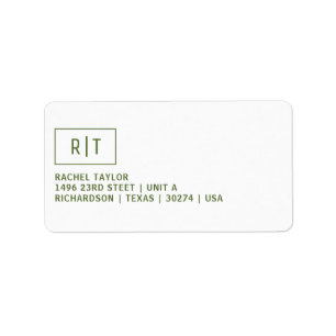 Modern Donker Olijfgroen Monogram Retouradres Etiket