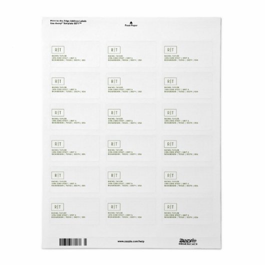 Modern Donker Olijfgroen Monogram Retouradres Etiket (Full Sheet)