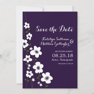 Modern Donker Paars Anemone   Datum opslaan Save The Date