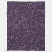 Modern donker Paars hartpatroon Fleece Deken (Voorkant)