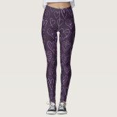 Modern donker Paars hartpatroon Leggings (Voorkant)