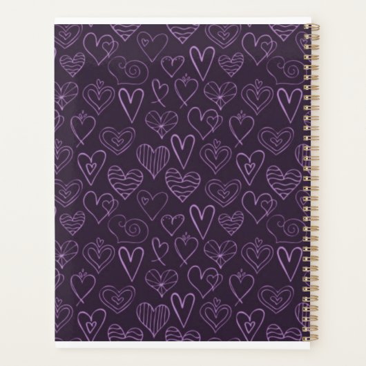 Modern donker Paars hartpatroon Planner (Achterkant)