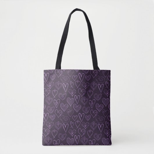 Modern donker Paars hartpatroon Tote Bag (Voorkant)