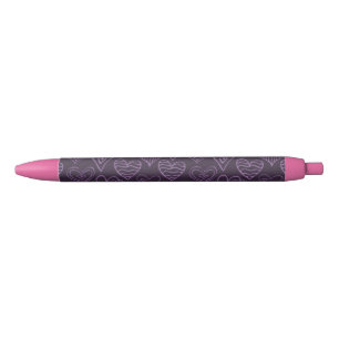 Modern donker Paars hartpatroon Zwarte Inkt Pen