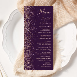 Modern donker Paars Roos Gold Glitter Weddenschap Menu