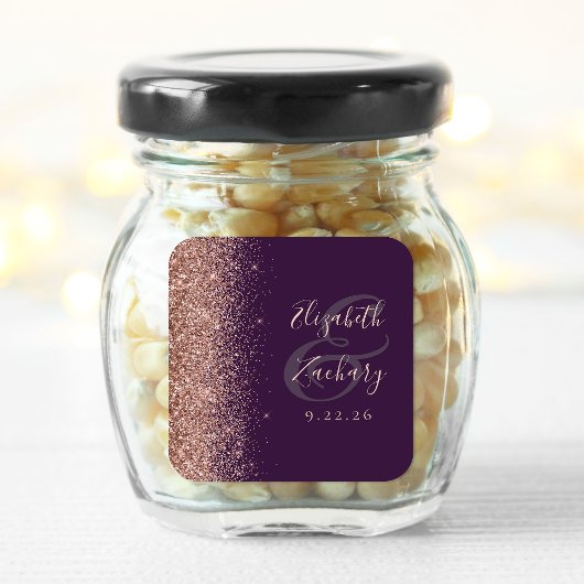 Modern donker Paars Roos Gold Glitter Weddenschap Vierkante Sticker