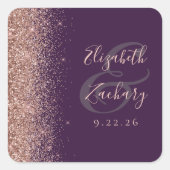 Modern donker Paars Roos Gold Glitter Weddenschap Vierkante Sticker (Voorkant)