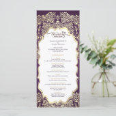 Modern Donker Paarse en Gouden Damask Wedding Prog Programmakaart (Staand voorkant)
