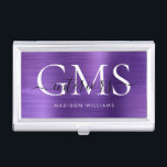 Modern Donker Paarse Geborsteld Metaal 3 Monogram  Visitekaarthouder<br><div class="desc">Modern Elegant Donker Paarse Geborsteld Metalen Monogram Script Business Card Case</div>