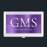 Modern Donker Paarse Geborsteld Metaal 3 Monogram  Visitekaarthouder<br><div class="desc">Modern Elegant Donker Paarse Geborsteld Metalen Monogram Script Business Card Case</div>