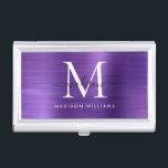 Modern Donker Paarse Geborsteld Metalen Monogram S Visitekaarthouder<br><div class="desc">Elegant Donker Paarse Geborsteld Metalen Monogram Script Business Card Case</div>
