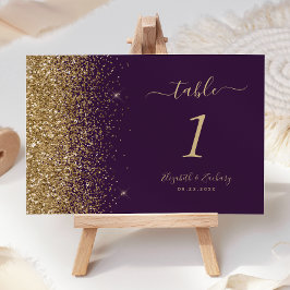 Modern Donker Paarse Gouden Glitter Edge Bruiloft Kaart