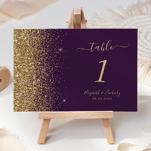 Modern Donker Paarse Gouden Glitter Edge Bruiloft Kaart