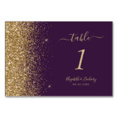 Modern Donker Paarse Gouden Glitter Edge Bruiloft Kaart (Achterkant)