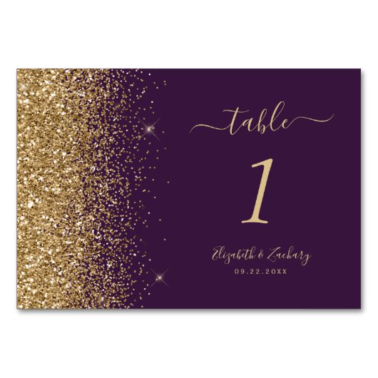 Modern Donker Paarse Gouden Glitter Edge Bruiloft Kaart (Voorkant)