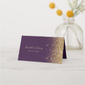 Modern Donker Paarse Gouden Glitter Edge Bruiloft Plaatskaartje (Achterkant)