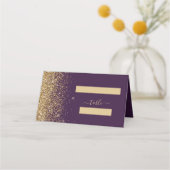 Modern Donker Paarse Gouden Glitter Edge Bruiloft Plaatskaartje (Voorkant)