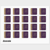 Modern Donker Paarse Gouden Glitter Edge Bruiloft Vierkante Sticker (Vel)