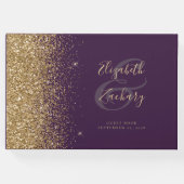 Modern donker Paarse gouden glitter script Gastenboek (Voorkant)