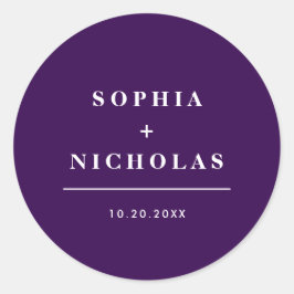 Modern Donker Paarse Minimaal Elegant Huwelijk Ronde Sticker