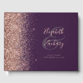 Modern Donker Paarse Roos Goud Glitter Script Gastenboek (Voorkant)