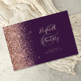 Modern Donker Paarse Roos Goud Glitter Script Gastenboek
