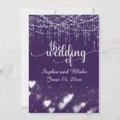 Modern Donker Paarse & Witte Hangende Lichten Brui Kaart (Achterkant)