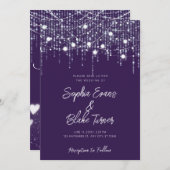 Modern Donker Paarse & Witte Hangende Lichten Brui Kaart (Voorkant / Achterkant)