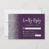 Modern donker Paarse zilveren glitter randschrift RSVP Kaartje (Voorkant)