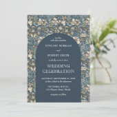 Modern Donker pastelblauw ivoor bloemen Art Nouvea Kaart (Staand voorkant)