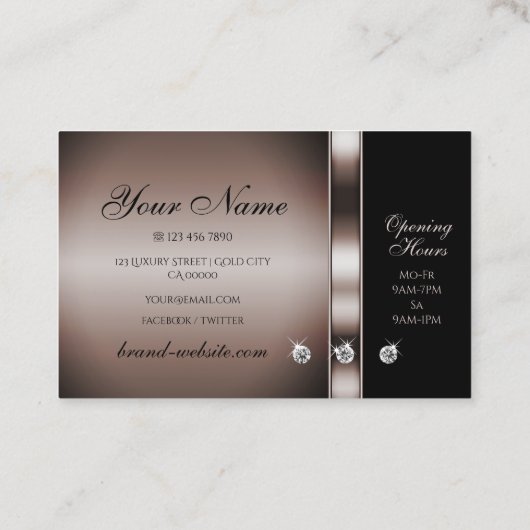 Modern donker Roos Gold en zwart met Rhinestones Visitekaartje (Achterkant)