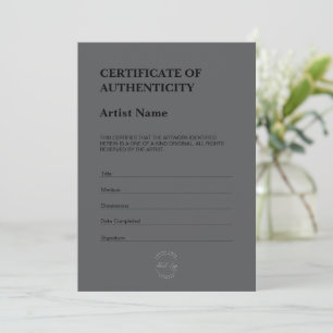 Modern Donker Thema Certificaat van Echtheid Bedankkaart