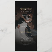 Modern Donker Vervaagd Foto Goud & Zwart Bruiloft Programmakaart (Voorkant)