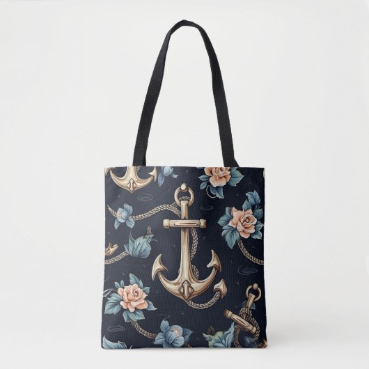 Modern donkerblauw bloemanker naadloos patroon tote bag (Voorkant)