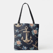 Modern donkerblauw bloemanker naadloos patroon tote bag (Achterkant)
