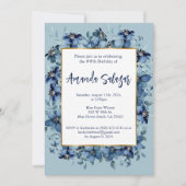 Modern Donkerblauw Bloemen Verjaardagsfeest Kaart (Voorkant)