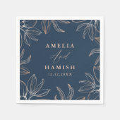 Modern donkerblauw en Roos gouden gebladerte bruil Servet (Voorkant)