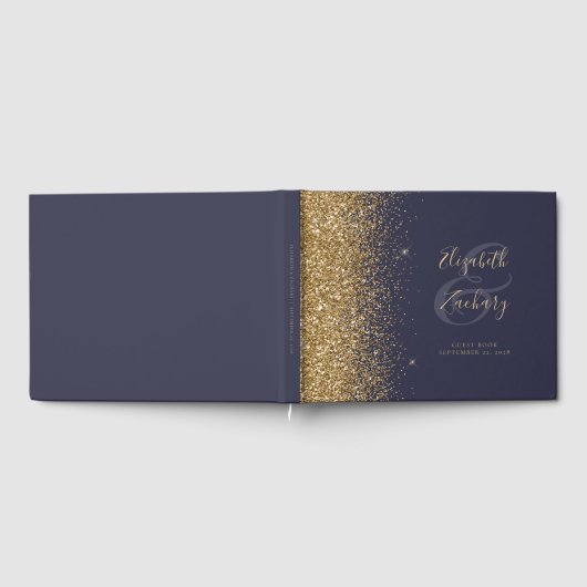 Modern Donkerblauw Goud Glitter Script Gastenboek (Volledig)