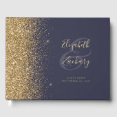 Modern Donkerblauw Goud Glitter Script Gastenboek (Voorkant)