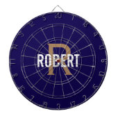 Modern donkerblauw goud monogram naam dartbord (Voorkant)
