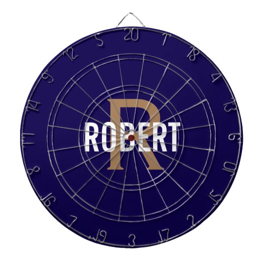 Modern donkerblauw goud monogram naam dartbord (Voorkant)
