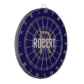 Modern donkerblauw goud monogram naam dartbord (Voorkant Links)