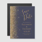 Modern Donkerblauw Goud Save the Date Magnetische  (Voorkant / Achterkant)