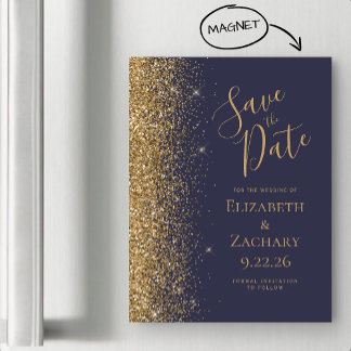 Modern Donkerblauw Goud Save the Date Magnetische 