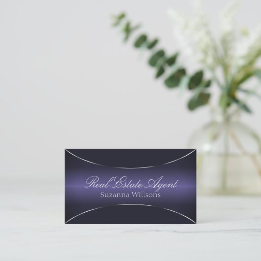 Modern donkerblauw met Silver Border Professional Visitekaartje (Staand voorkant)