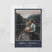 Modern donkerblauw met twee foto bruiloft bedankkaart (Voorkant)