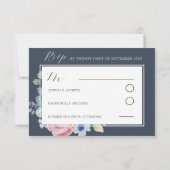 Modern donkerblauw Roos Bloemen Waterverf bruiloft RSVP Kaartje (Achterkant)