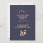 Modern donkerblauw Roos gouden glitter QR-code bru Kaart (Achterkant)